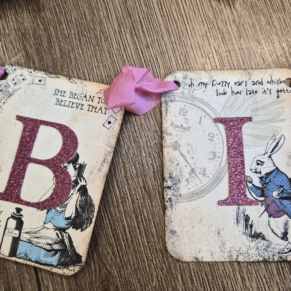 Alice in Wonderland Vintage Inspired Party Supplies Birthday Banner Cupcake Pick - Picture 14 of 14